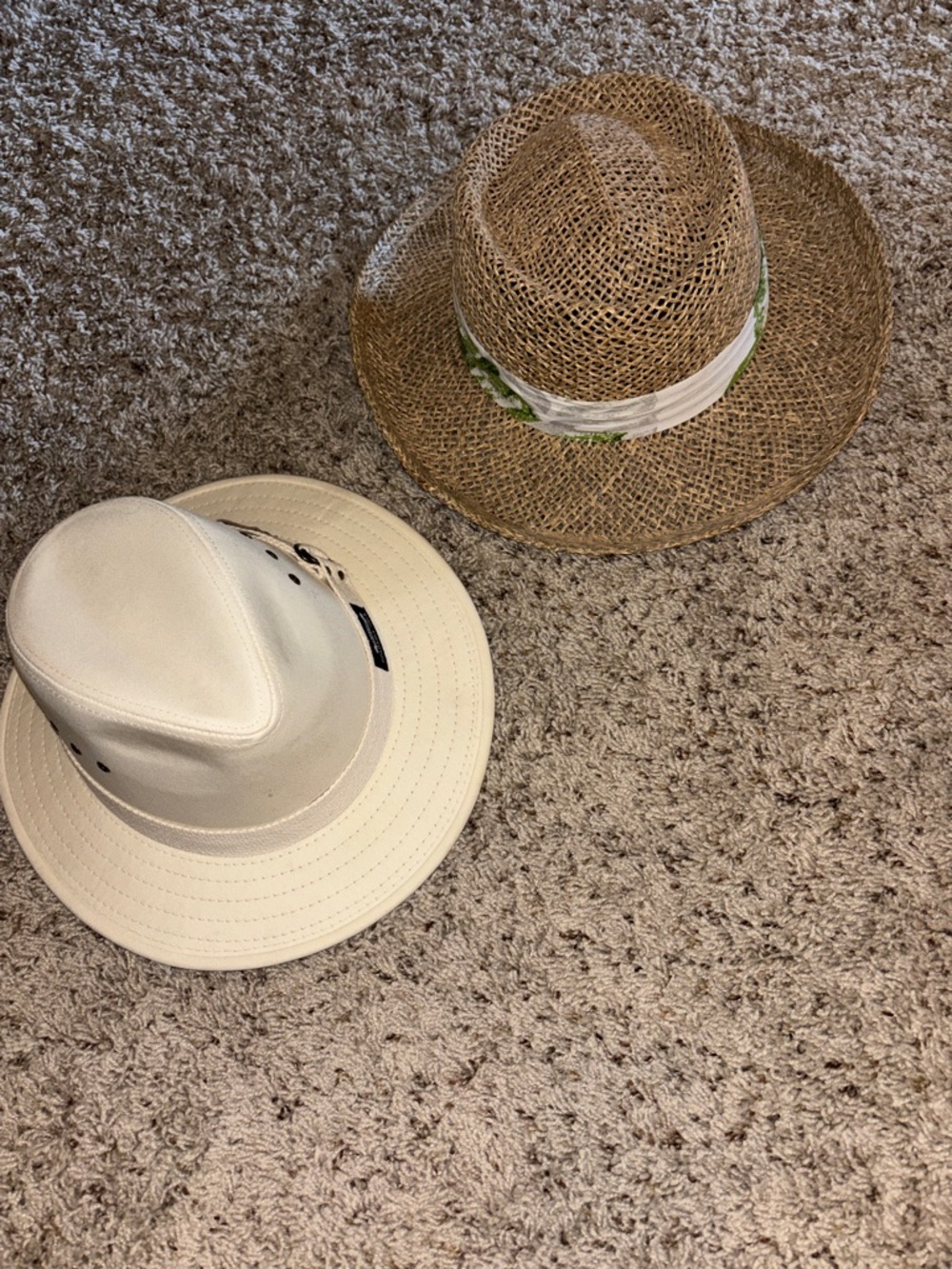 Panama Jack Natural Straw Hat with White Band & Cream Safari Hat